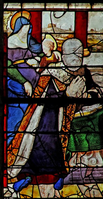 Window depicting Anne de Montmorency with St Anne teaching the Virgin to read by French School