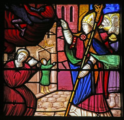Window depicting the Life of St Remi. He delivers a possessed soul by French School