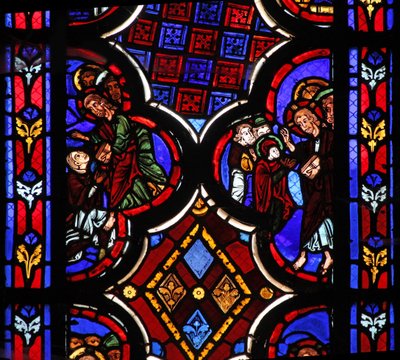 Window w1 depicting Christ saying I am the Resurrection and the Life by French School