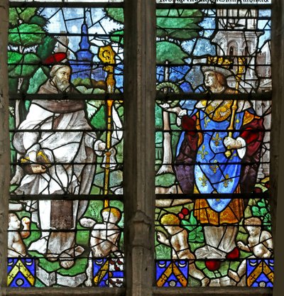 Window depicting a Saint Abbot with St Louis by French School
