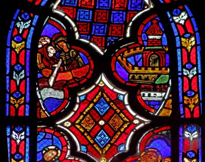 Window w1 depicting a scene from the life of St Mary Magdalene - the saint travels to Marseille by French School