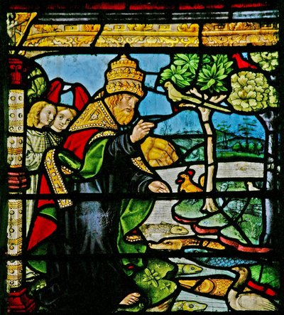 Window depicting the Creation of fish and fowl by French School