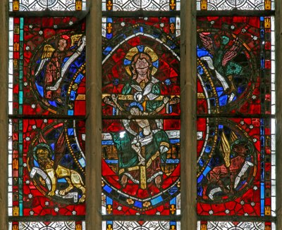 Window depicting the Trinity surrounded by the emblems of the Evangelists by French School