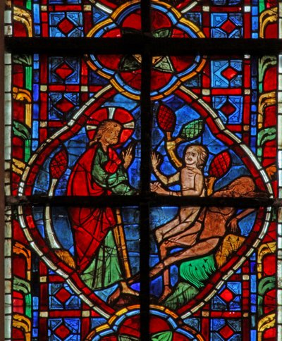 Window depicting the Creation of Adam and Eve by French School
