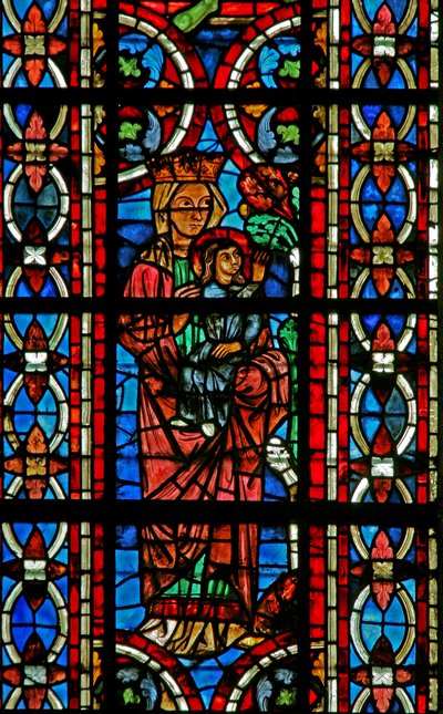 Window depicting a Tree Bends Towards St Helen as an Infant to Give Her Its Fruit by French School