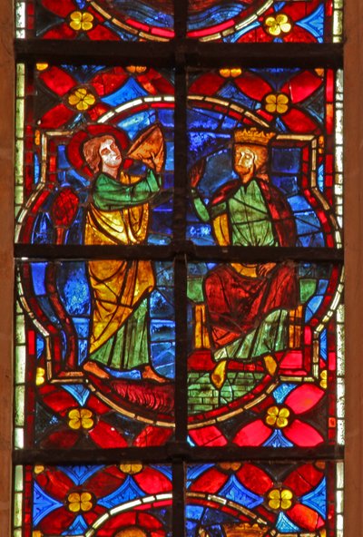 Window depicting a scene from the legend of St John: the saint drinks the poisoned cup by French School