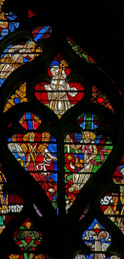 Tracery lights with angels and St Bernard by French School