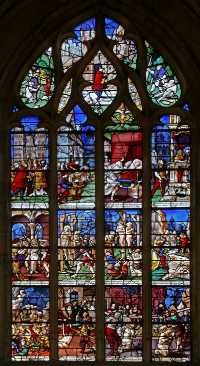 Window w23 depicting St Crepin and St Crepinian: scenes from their lives by French School