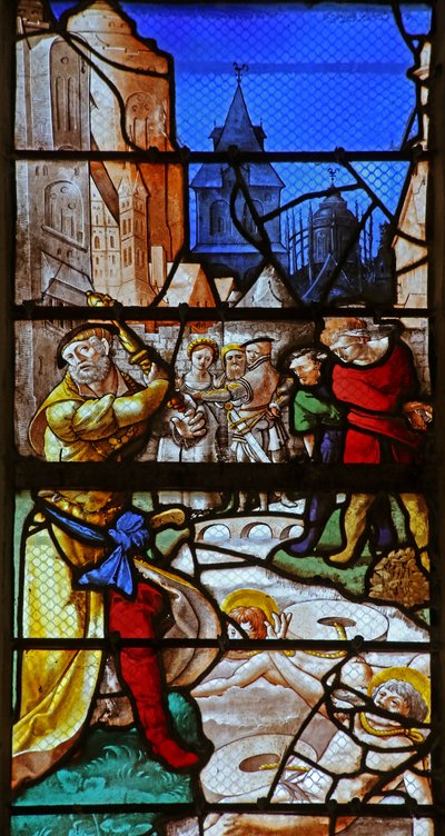 Window w23 depicting St Crepin and St Crepinian: thrown into the river Aisne with millstones around their necks by French School