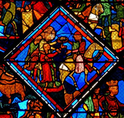 Window depicting a scene from the story of Joseph: his brothers with their father Jacob by French School