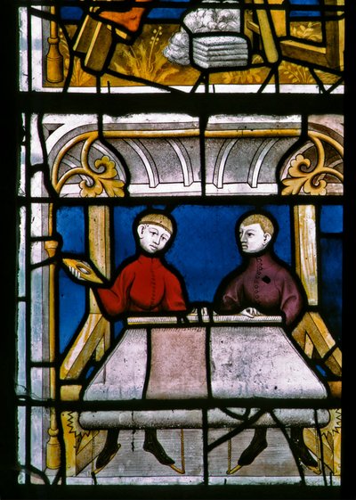Window w25 depicting a draper at work in the Drapers window by French School