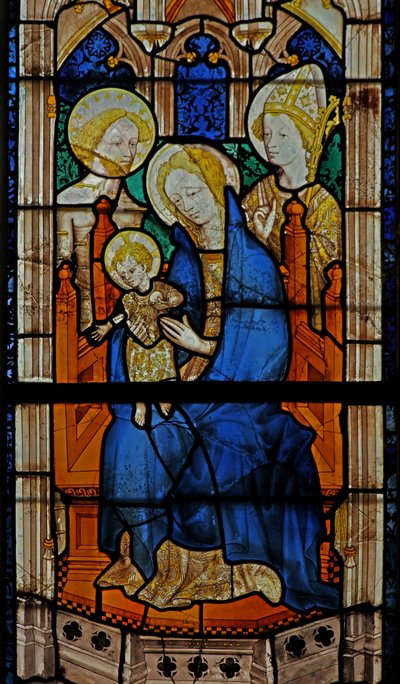 Window depicting the Virgin and Child with St Sebastian and a saint-bishop by French School