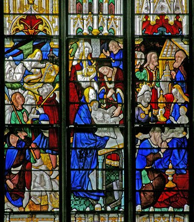 Window depicting the Adoration of the Magi, the Annunciation to the Shepherds, the Circumcision by French School