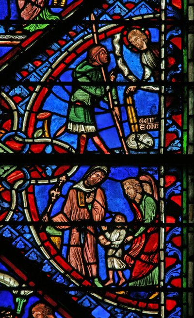 Window depicting the Presentation of Samuel to Eli; Gideon and the Golden Fleece by French School