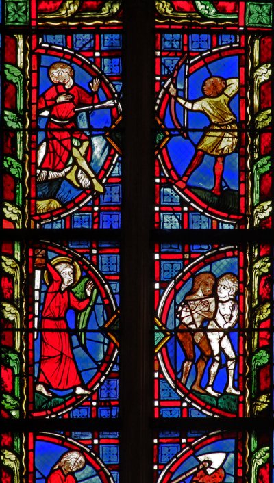 Window w30 depicting the death of Cain; Adam and Eve expelled from Eden by French School