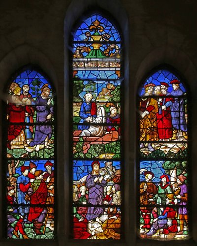 Window depicting Christ preaching and the raising of Lazarus by French School