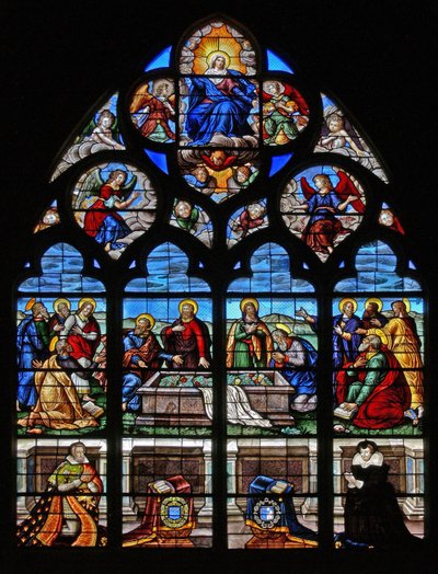 Window depicting the Death and Assumption of the Virgin Mary by French School