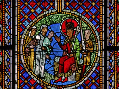 Window depicting the Judgement of Solomon: the two mothers and the child before Solomon by French School