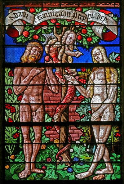 Window 40 depicting the Temptation of Adam and Eve by French School