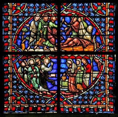 Window depicting background detail and border by French School
