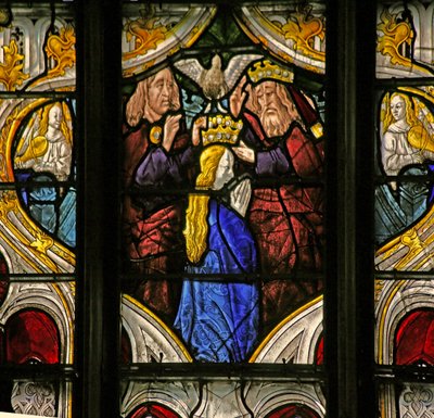 Window depicting the Coronation of the Virgin by French School