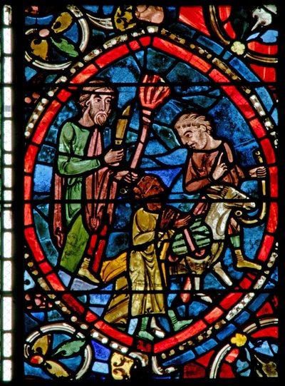 Window depicting Abraham takes Isaac to be sacrificed by French School