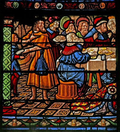 Window depicting the meal at Simon