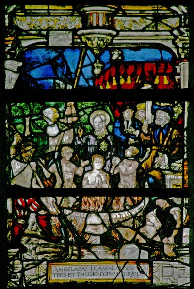 Window depicting the three Hebrews in the burning fiery furnace (Book of Daniel) by French School