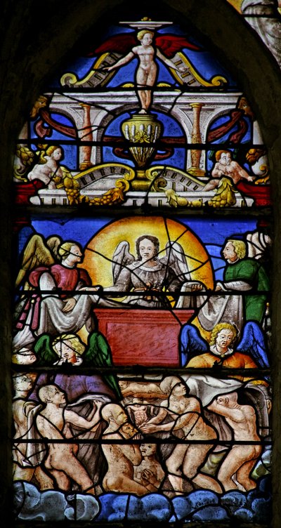 Window w7 depicting a scene from the Book of Revelation by French School