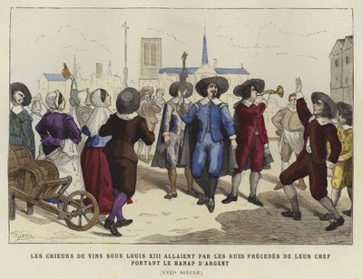 Wine sellers passing along the streets behind their leader, carrying the silver goblet, reign of Louis XIII, 17th Century by French School