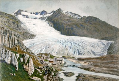 Winter landscape and travellers in the Pyrenees by French School