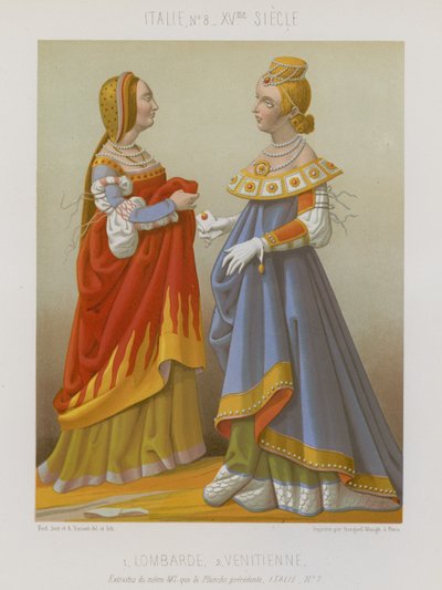 Woman from Lombardy alongside a Venetian woman by French School