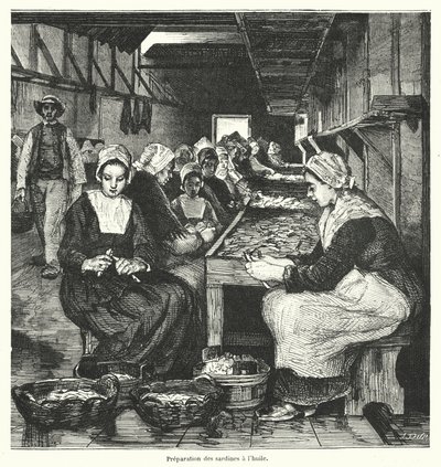 Women preparing sardines by French School