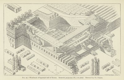 Woodwork of Hypostyle Hall of Xerxes, Isometric Projection, Restored by Ch Chipiez by French School