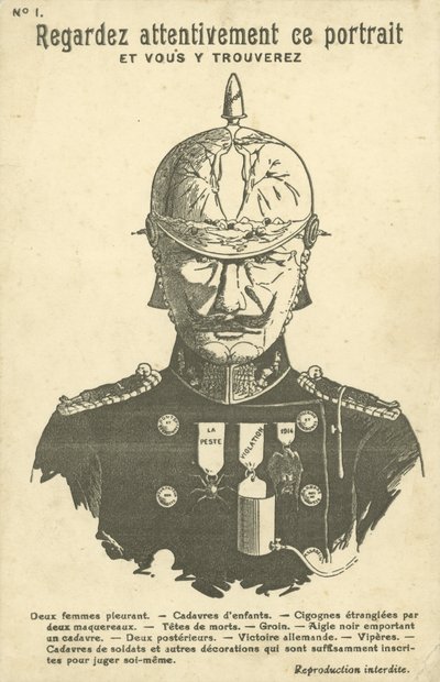 World War I anti-German propaganda postcard by French School