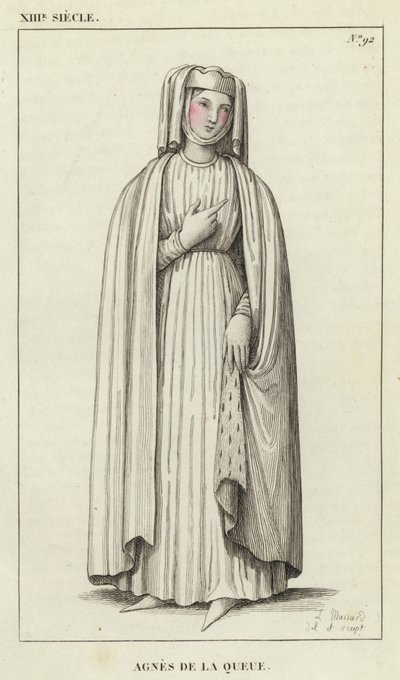 13th Century, Agnes de la Queue (colored engraving) by French School
