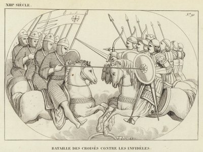 13th Century, Battle of the Crusaders Against the Infidels (engraving) by French School