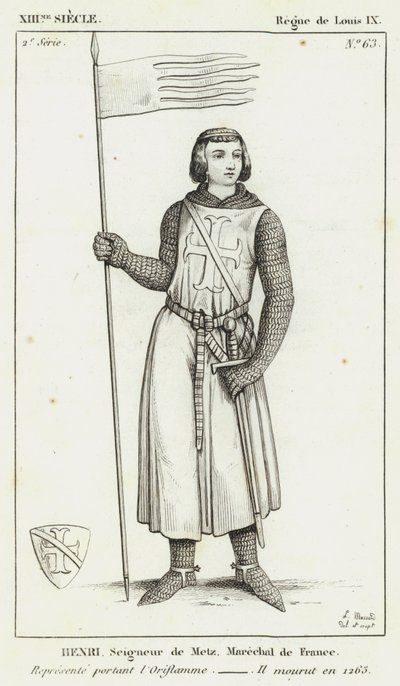 13th Century, Reign of Louis IX, Henri, Seigneur de Metz, Marshal of France, Represented Carrying the Oriflamme, He Died in 1265 by French School