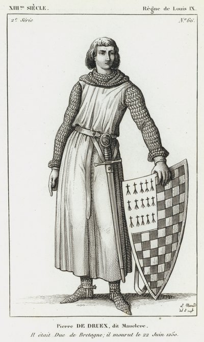 13th Century, Reign of Louis IX, Pierre de Dreux, called Mauclerc, He was Duke of Brittany; he died on June 22, 1250 (engraving) by French School