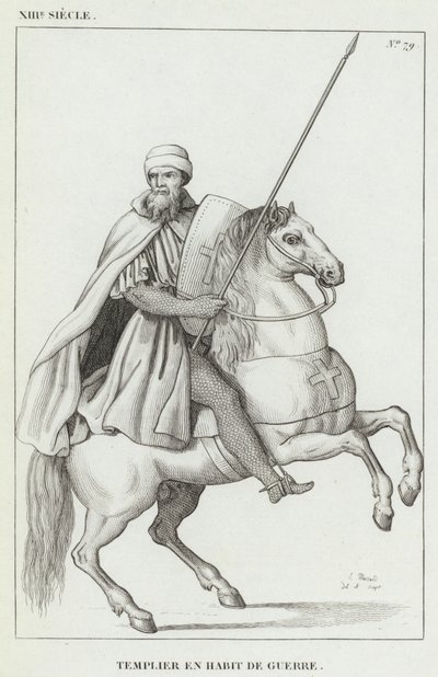 13th Century, Templar in War Habit (engraving) by French School