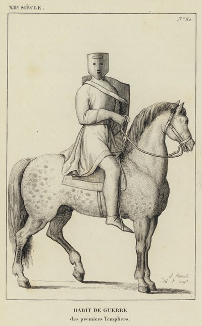 12th Century, War Attire, Early Templars (engraving) by French School