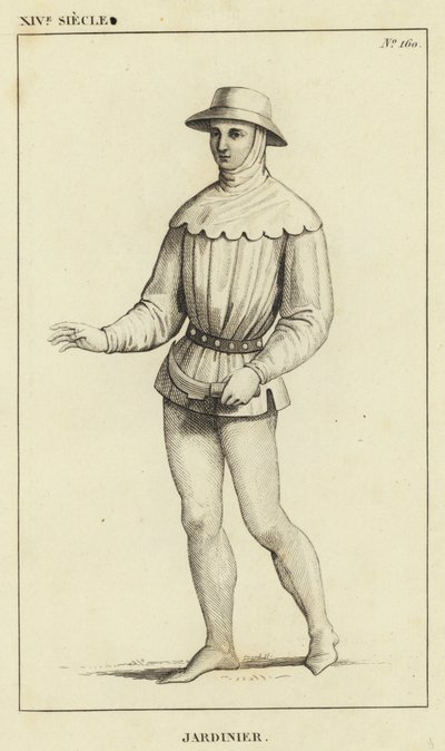 14th Century, Gardener (engraving) by French School