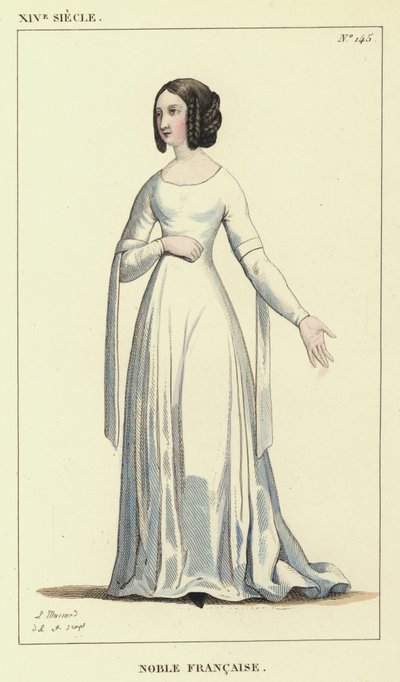 14th Century, French Noble (colored engraving) by French School