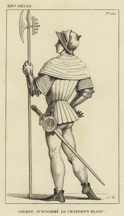 14th Century, Soldier, Nicknamed the White Hood (engraving) by French School