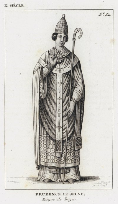 10th Century, Prudence the Younger, Bishop of Troyes (engraving) by French School