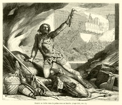 Zimri Burns Himself in the Palace with His Family by French School