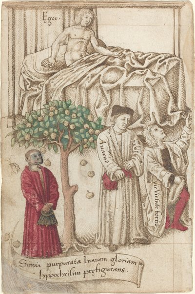 An Ape in Purple with a Sick Man, a Good Man, and a Miser by French early 16th Century