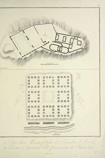 Plan of a Fortified Inca Dwelling at Assuay; and Ruins of the Ancient Peruvian City of Chulucanas, Engraved by Bouquet, Illustration from 