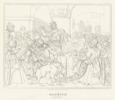 Macbeth, Act III, Scene 4 (engraving) by Friedrich August Moritz Retzsch