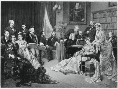 Richard Wagner and Liszt at Bayreuth with Cosima and Siegfried (after Fritz Georg Papperitz) by Friedrich Georg Papperitz
